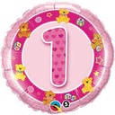 18" Mylar Balloon-Age 1 Pink Teddies