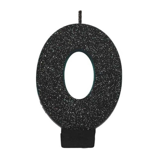 [34748985] Candle - Black Glitter Number 0