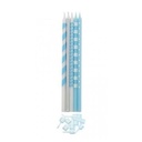 Candles 10/pk 15.5cm W/Holders Light Blue
