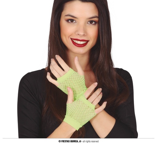 [87593395] Neon Green Mesh Gloves 11 Cms 80's Eighties