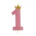 Numeral Glitter Light Blue Candle 1  9.5cm Silver Crown
