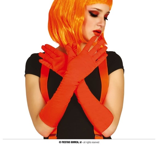 [87593382] Pair Of Neon Orange Gloves, 42 Cm 80's Eighties