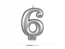 SILVER METALLIC CANDLE Nº 6, 8 CMS.
