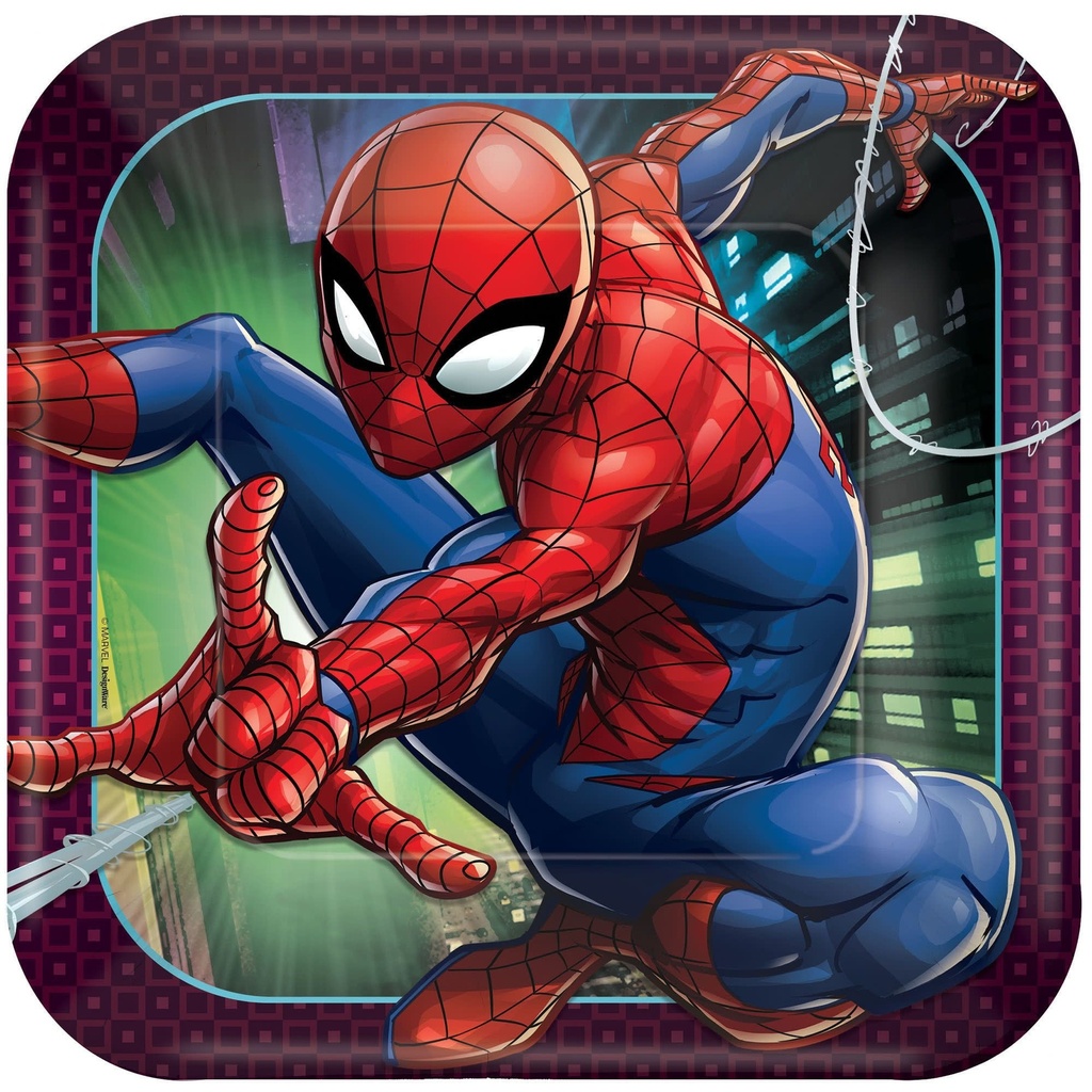Spider-Man Webbed Wonder Square Plates, 9 Inch