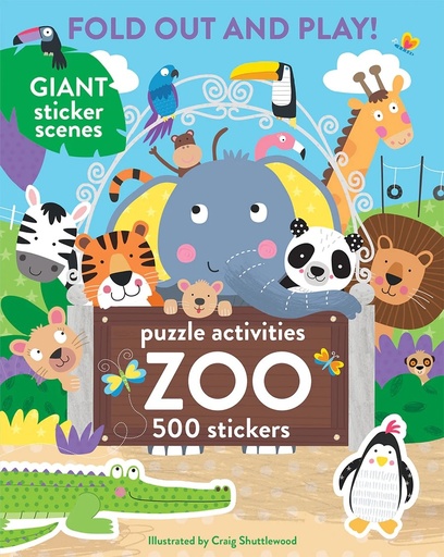 [90166217] Zoo Fold out and Play - 500 Stickers & Puzzle Games & Puzzles