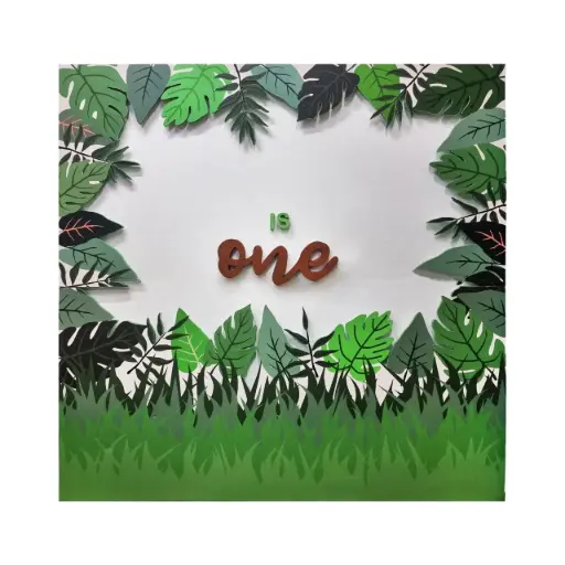 [FP-ART18] Jungle Leaves 1st Birthday Backdrop 298X220 Cm Rental