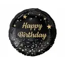 18 Inch Happy Birthday Black & Gold Foil Balloon