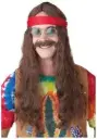 HIPPIE MAN WIG & MOUSTACHE  BROWN