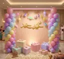 Pastel Eid Saeed Backdrop with Balloon Pillars 180x140 cm