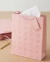 Blush Pink Gift Bag with Gold Foil Square Pattern & Gift Tag (26x32cm)
