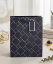 Navy Blue Gift Bag with Gold Foil Pattern & Gift Tag (26x32cm) 