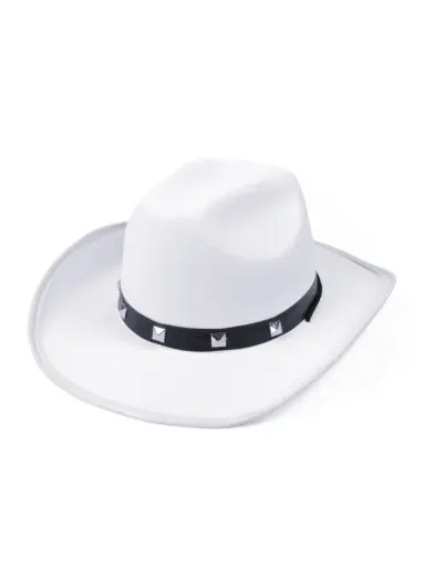 [RU-BH367C] White Studded Felt Cowboy Costume Hat