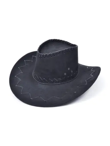 [RU-BH438] Black Stitched Cowboy Costume Hat