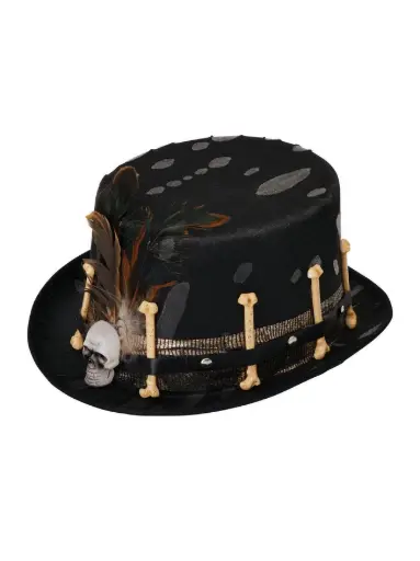 [RU-BH699] Black Voodoo-Style Costume Top Hat
