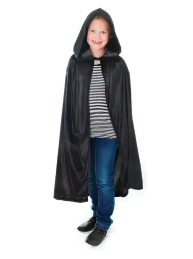 [RU-CC175] Black Velvet Child Hooded Costume Cloak – 88 cm