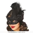 Black Masquerade Mask with Feathers - Deluxe