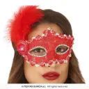 Red Masquerade Eye Mask with Feathers