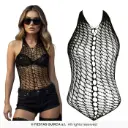 Black Fishnet Bodysuit with Rhinestones - Adult